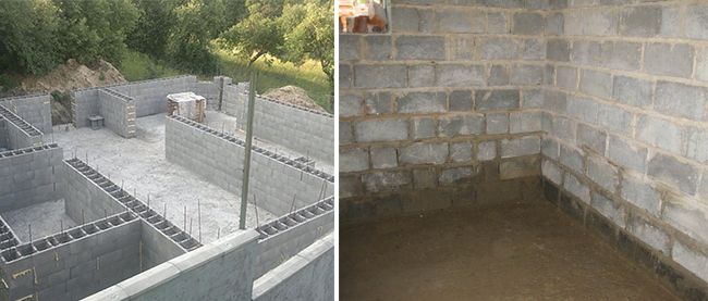 Цоколь часто строять из облегченных блоков